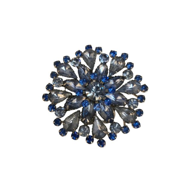 Vintage 2 Tone Blue Rhinestone Brooch Set (A7896) - Picture 3 of 5